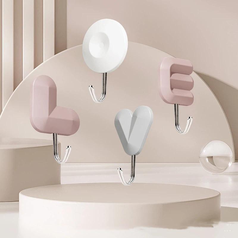 Love Letter Self Adhesive Wall Hooks No Drilling Decorative Hanging Hook For Key Bag Clothes Home Entryway Hooks Decor