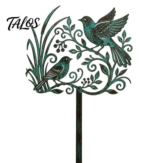 Rustic Copper Bird Statue Metal Garden Stake, Weather Resistant Iron Yard Art Ornament, Figurine Retro Patina Finish Sign for Outdoor Lawn Decor