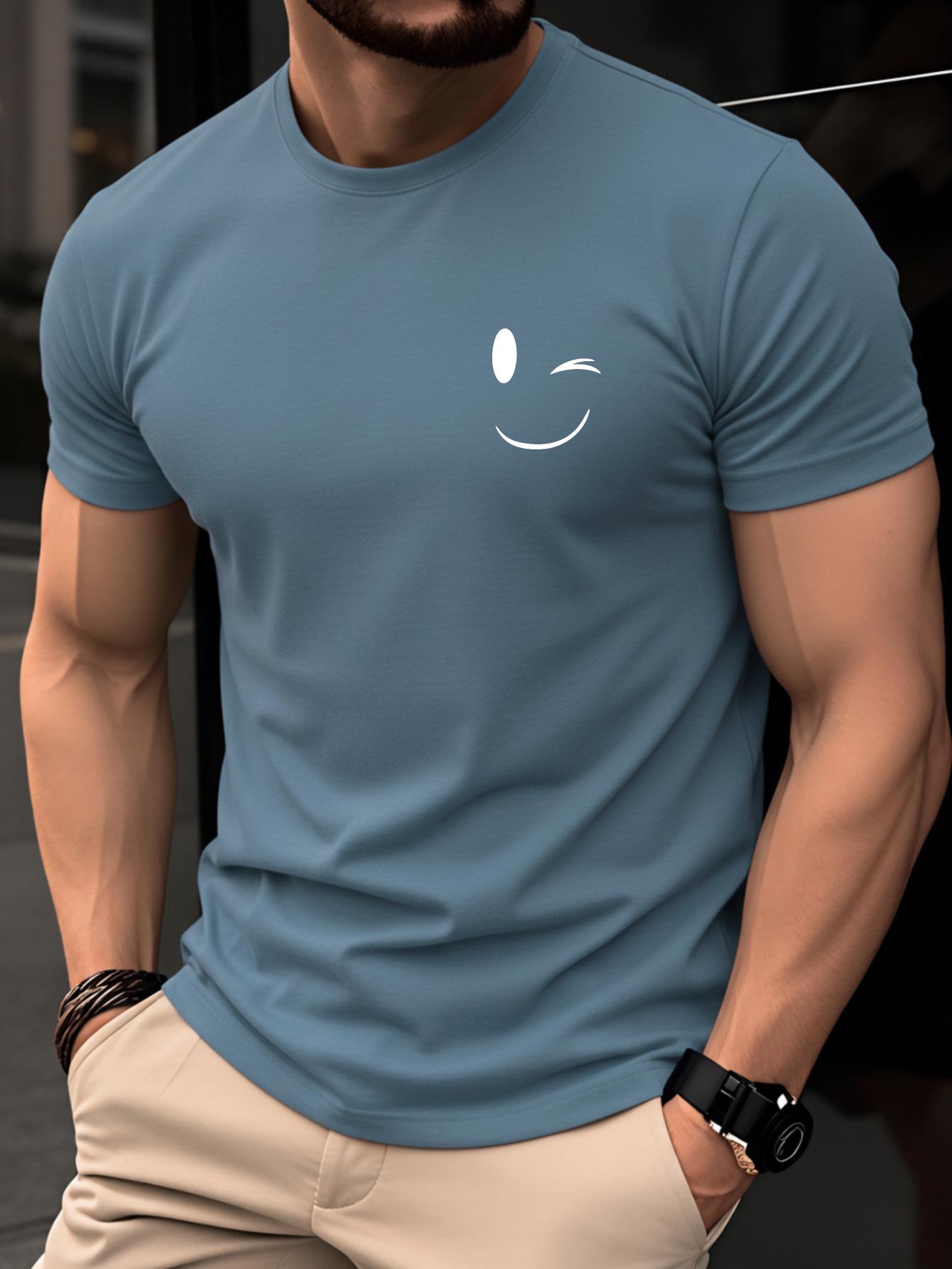 

Summer Men s Smiling Face 3D Printed T-shirt Fashionable Casual Short Sleeved Top Simple Daily Versatile Round Neck Clothing S