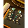 1 Pair of Retro Blue Multi-element Star and Moon Round Face Leaf Fringe Earrings