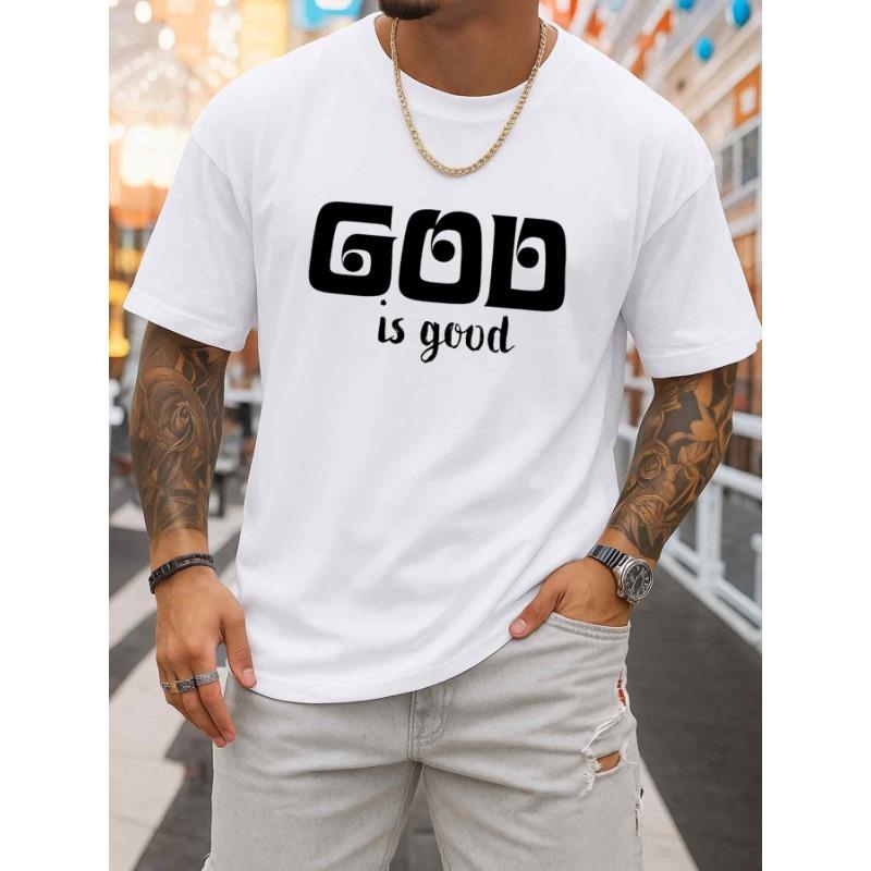 European Size God Is Good Graphic Tee Mens T Shirts White 2026 Funny Perfect for Summer Outdoor Activities and Leisure Wear Regular Fit