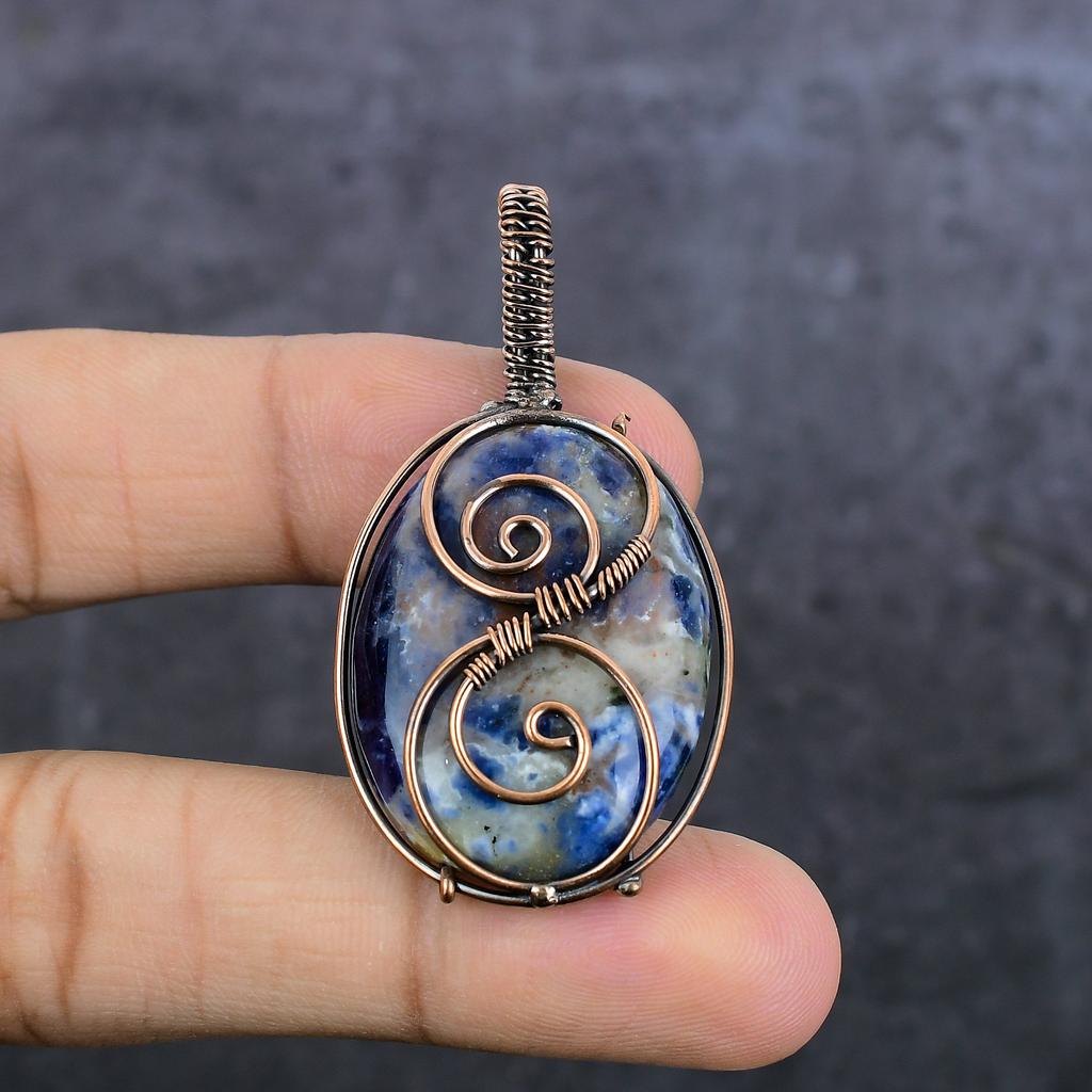 Sodalite Handmade Copper Wire Wrap Jewelry Pendant 2.21" q3S67