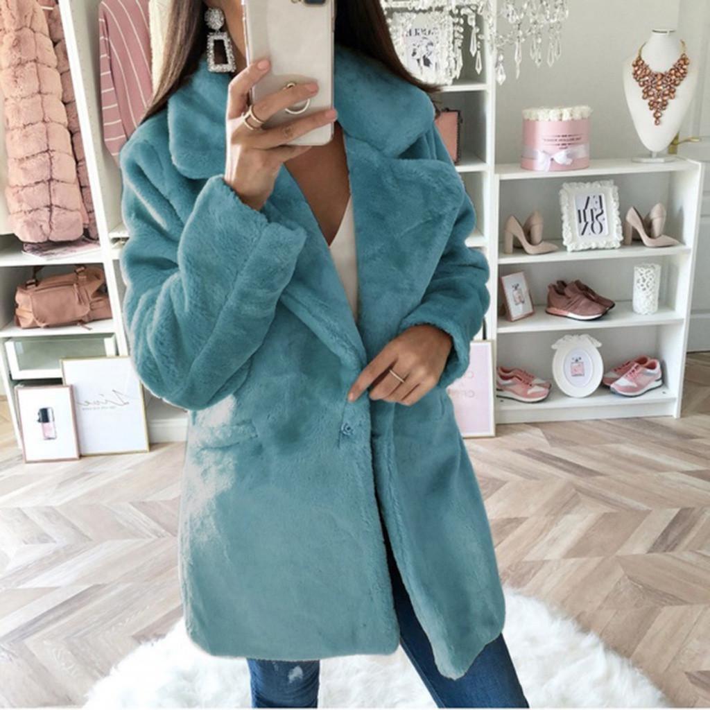 Moda Donna Inverno Caldo Cappotto Spesso Solido Tasche Giacca Cardigan