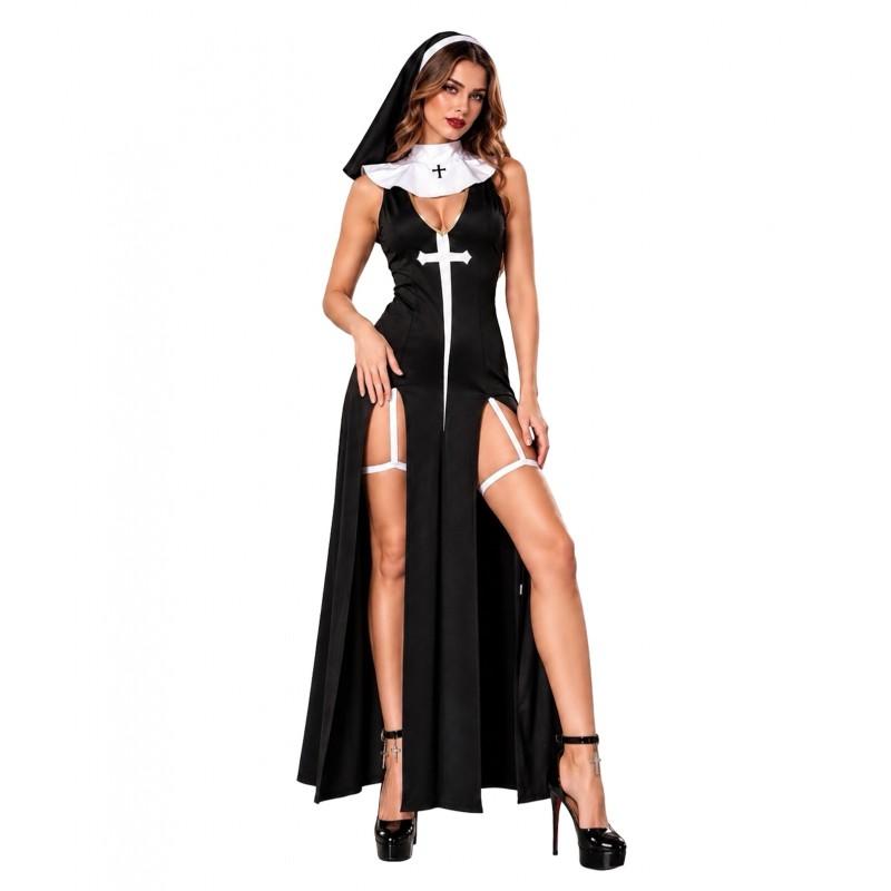 Halloween Nun Costume Women Adult Cosplay Outfit Sexy Stage Performance Dress Set