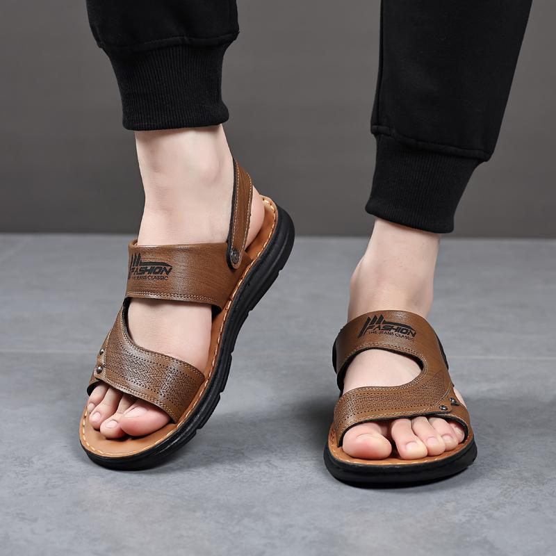 Fashion Casual Sandals for Men 2025 Summer Super Fiber Leather Casual Beach Shoes with Latex Pads for Outer Wear Non Slip