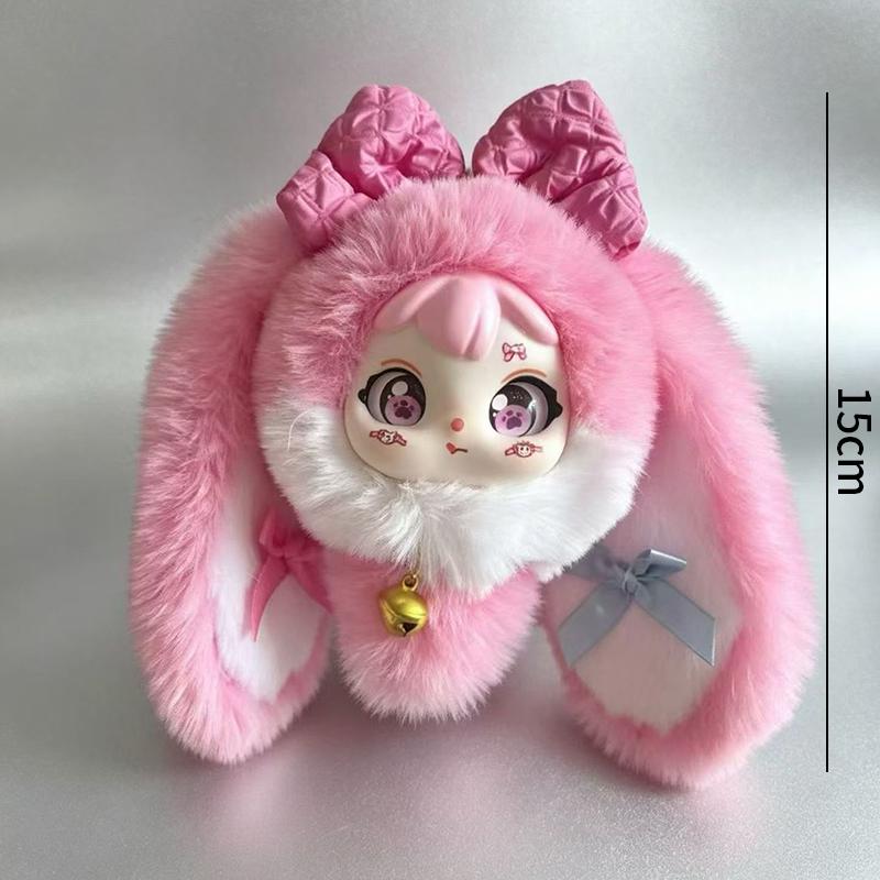 Cartoon Fur Rabbit Doll Figure Keychain Plush Cute Vinyl Doll Figurine Trendy Blind Box Toy Schoolbag Hanger Pendant Decoration