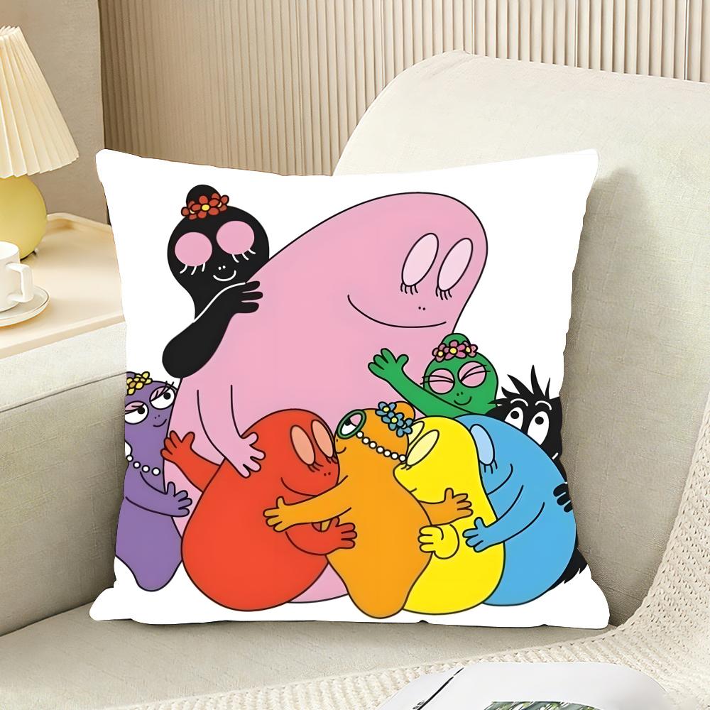 Cute Cartoon B-B-Barbapapas Cushion Cover Reversible Plush Pillow Cover For Car Sofa Bedroom Decorative Gift Pillowcase