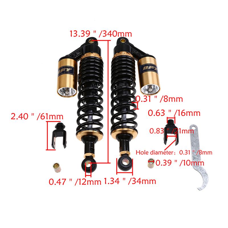 

Straight/Round Double Fork 340mm Universal Air Shock Absorber Rear Suspension Spring Scooter DirtBike Gokart Quad ATV Motorcycle