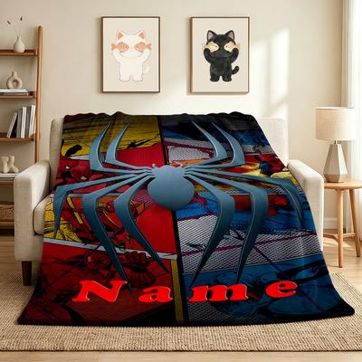 Custom Name Spider Theme Flannel Blanket Throw Blanket Soft Warm Sofa Bed Home Decor Unique Gift