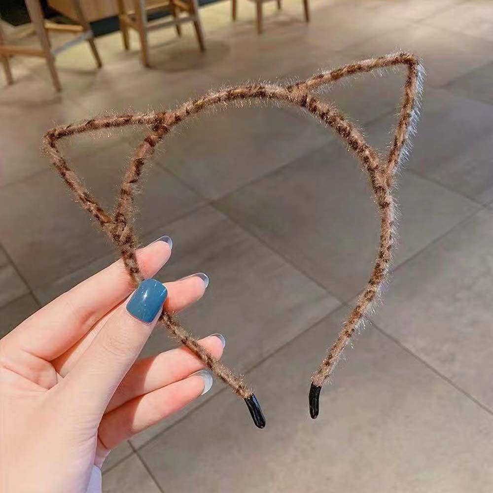 Washing Face Leopard Print Korean Style Cat Ears Headband Leopard Hair Hoop Plush Hair Bands