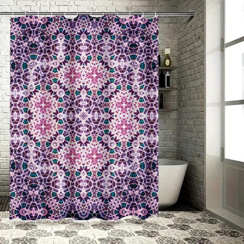 Vibrant Pattern Shower CurtainPurple Geometric Floral Design for Bathroom Decor Waterproof Fabric with Hooks Included