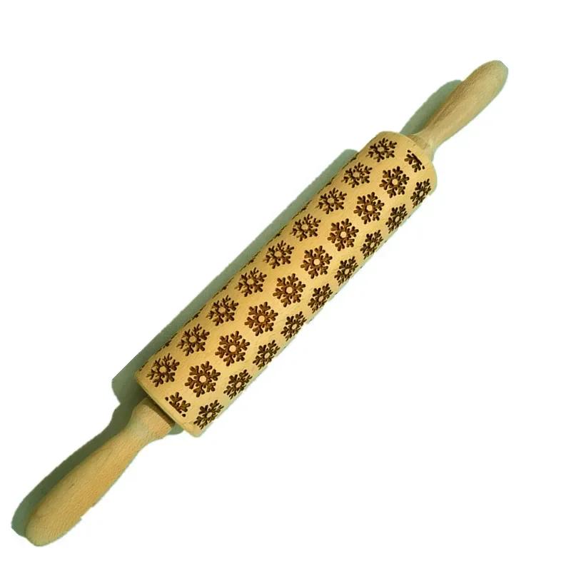 Vintage Pattern Engraved Baking Pastry Tool Fondant Dough Christmas Accessories Wood Embossing Rolling Pin