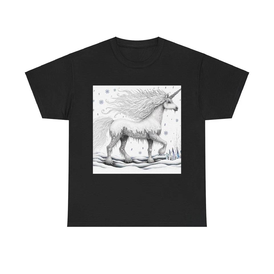 Unisex Adult T Shirt Frosted Unicorn Icy Landscape Pen Ink Art M