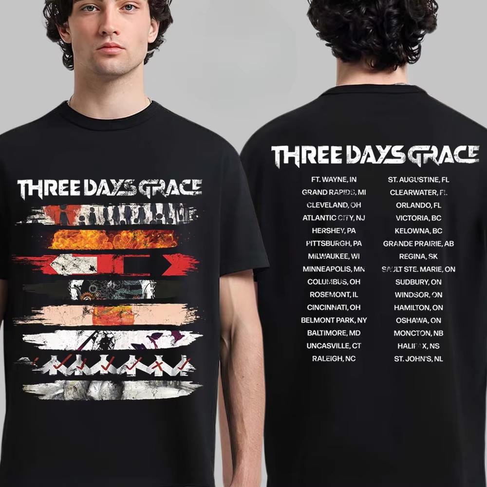 MultiEleUnisext Brushstroke Print Tee Rock Band Streetwear Casual Unisex Top for Fans Three Days Grace Tour Dates Graphic Tee