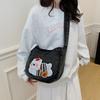Embroidered Denim Large-capacity Commuter Single-shoulder Bag, Cartoon Niche Artistic Retro Crossbody Bag
