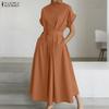 ZANZEA Women Summer Round Neck Casual Short Sleeve Long Dress