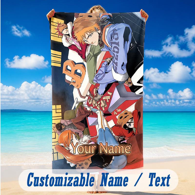 Beach Towel Custom Name Text, Quick Dry Large Towel For Beach HomeBleach Anime