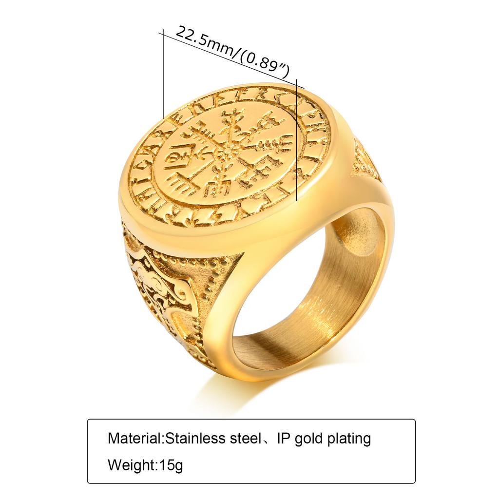 Punk Ethnic Red Stone Ring for Men,Gold Plated Stainless Steel Signet Ring,Square Round Ring Jewelry Gift