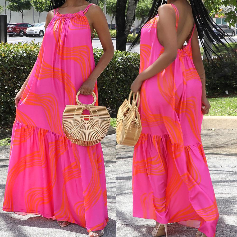 TW444 Summer Women's Spaghetti Strap Sexy Backless Long Dress - European & American Vacation Style