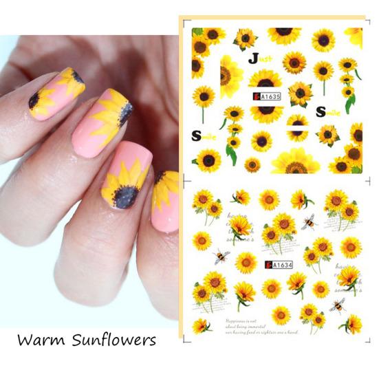 Nail Sticker Self Adhesive Exquisite Shape Attractive Sunflower Floral Nail Art Sticker Manicures Designs Nail Supplies
