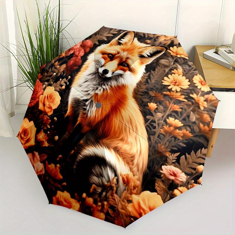 

Fox, Floral Automatic Folding Umbrella 8 Ribs, Durable Iron Frame, Bright Color Pattern Compact Travel Umbrella, Suitable for Outdoor, Beac