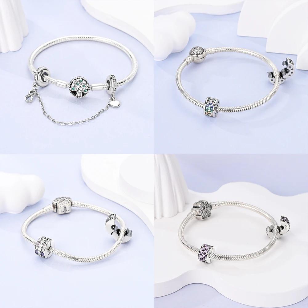 Elegant Exquisite Genuine Copper Charm Daisy Zircon Bead Stopper Safety Chain Fits Bangle Bracelets Jewellery Clip Gifts Women