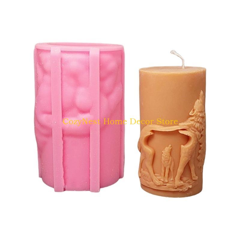 92MF Silicone Molds Wolf Cylindrical Candle Molds Plasters Molds Casting Molds Ornament Molds Craft Supply for Candle Making China Mainland