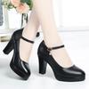 High Heels Platform Pumps Mujer 2025 Spring New Fashion Buckle Solid Black Shoes Woman PU Leather Waterproof Shoes Femme
