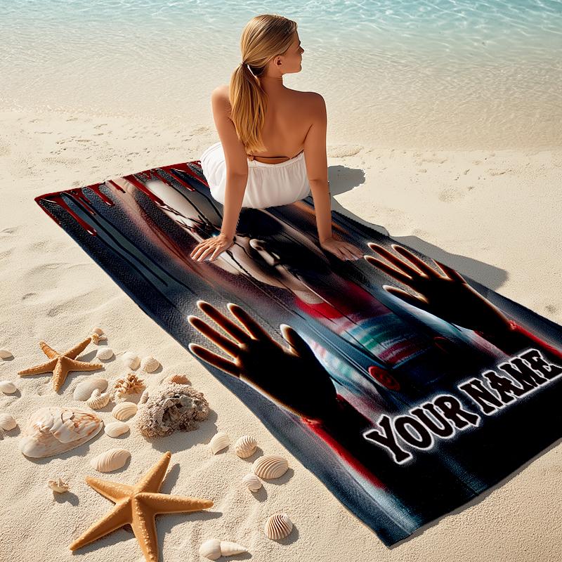 1PC Custom Name Horror Movie Poster Beach Towel Highly Absorbent And Sand-Resistant Towel for Swimming, Pool, Yoga, And Travel Lightweight