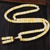 White Beeswax Prayer Beads with 108 Beads: Buddhist Bracelet & Necklace In Honey Amber.