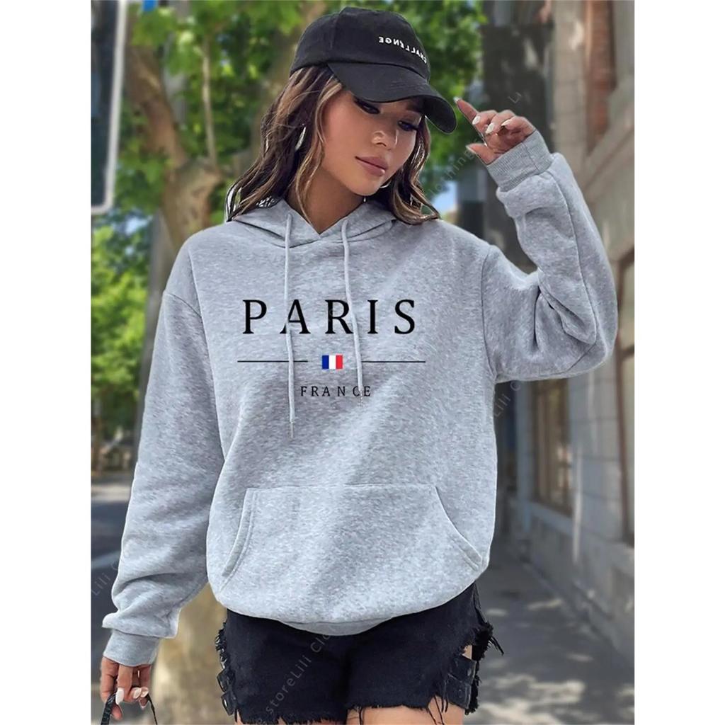 PARIS Graphic Letter Hoodies Women's Hooded Sweatshirt Pullover Top Aesthetic Y2K Street Sport Clothing Woman Hoodie PINK BLACK