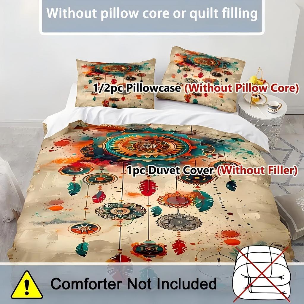 Comforter Feather Dream Catcher 3D Printed Bohemian Style Color Art Bedding Set Soft Home Polyester