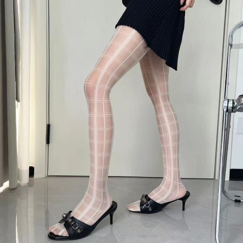 Black Plaid Tights Pantyhose Pattern Thigh High Stockings Tights Women Sexy Lingerie Y2K Body Stockings Tight Pantyhose Jk Girl