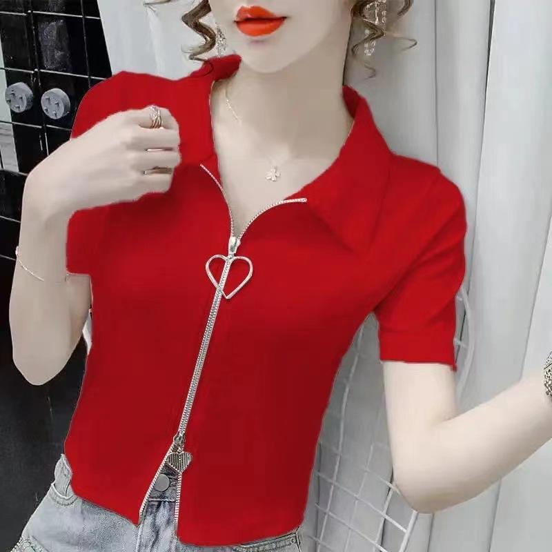 Slim and Slim High Waist Short Half-sleeved Top In Summer New Zipper Design Niche T-shirt for Women