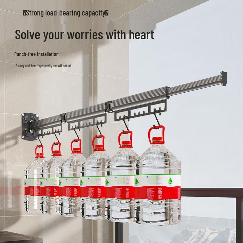 Retractable No-Punch Clothes Drying Rack for Indoor/Outdoor Use