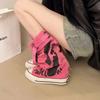 Graffiti 2026 New High Top Canvas Shoes Women's Spring Boots Wide Barrel Mid Barrel Boots 2026 New Trouser Barrel Stacking Boots