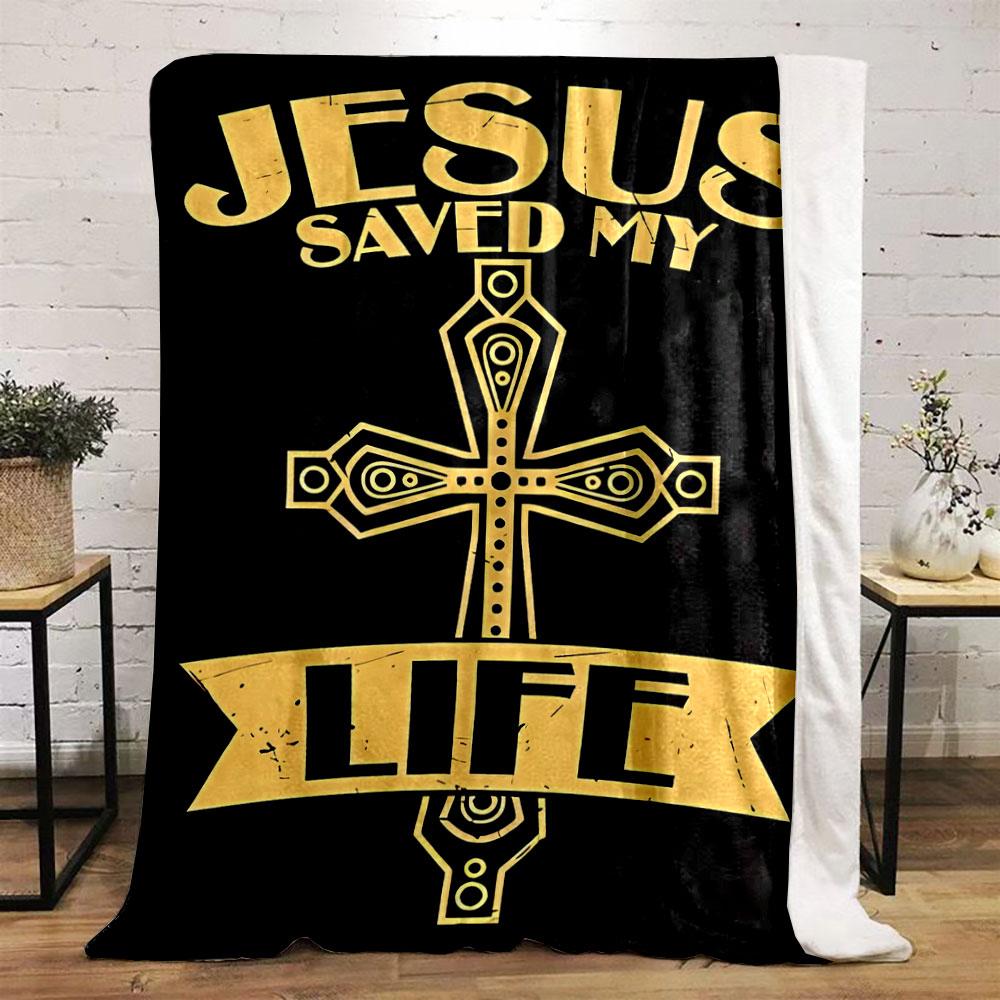Jesus Saved My Life Cross Blanket  Printed Blanket for Living Room Bed Couch Lunch Break Soft Cozy Blanket for Friend's Festival Gift