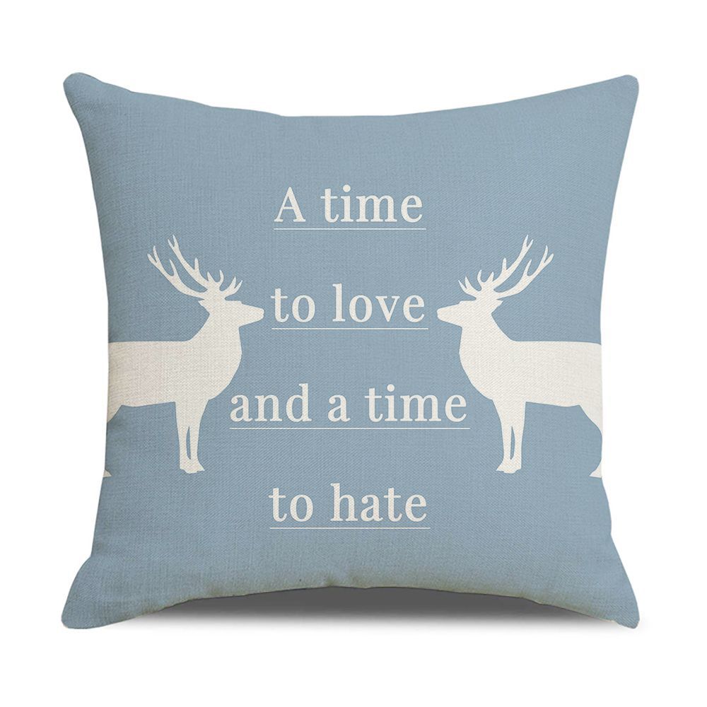 Ins Style Nordic Simple Geometric Abstract Small Fresh Green Plant Elk Linen Print Square Pillowcase