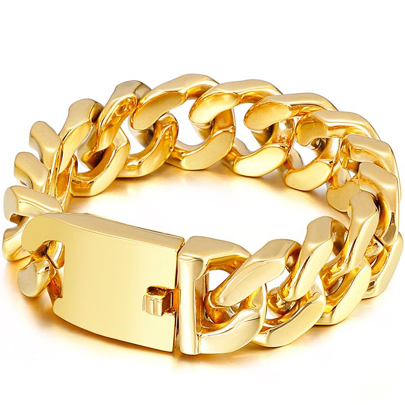

Аксессуары для рук из полированной нержавеющей стали, железная кубинская цепочка шириной 20 мм, мужской браслет на запястье, роскошные никогда не выцветающие мужские украшения золотого цвета 22CM золотой