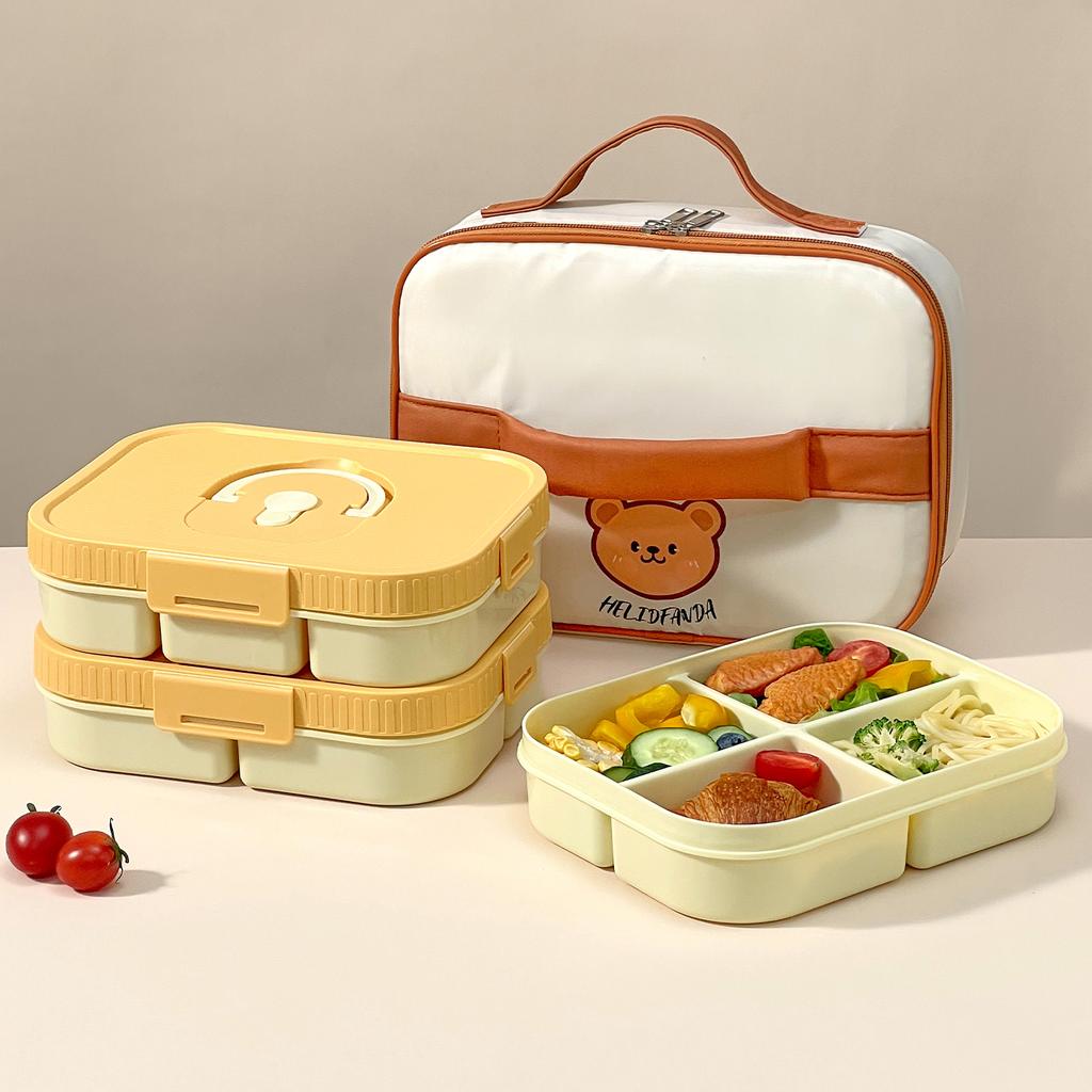 WORTHBUY 1200/1400ml Plastic Divided Lunch Box For Student Microwave Portable Large Capacity Sealed Fruit Salad Food Container