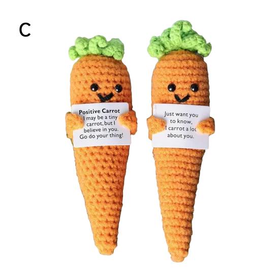 1/2Pcs Positive Crocheted Vegetable with Encouraging Card Emotional Support Handmade Knitting Carrot Broccoli Toy Doll Kids Adults Gift