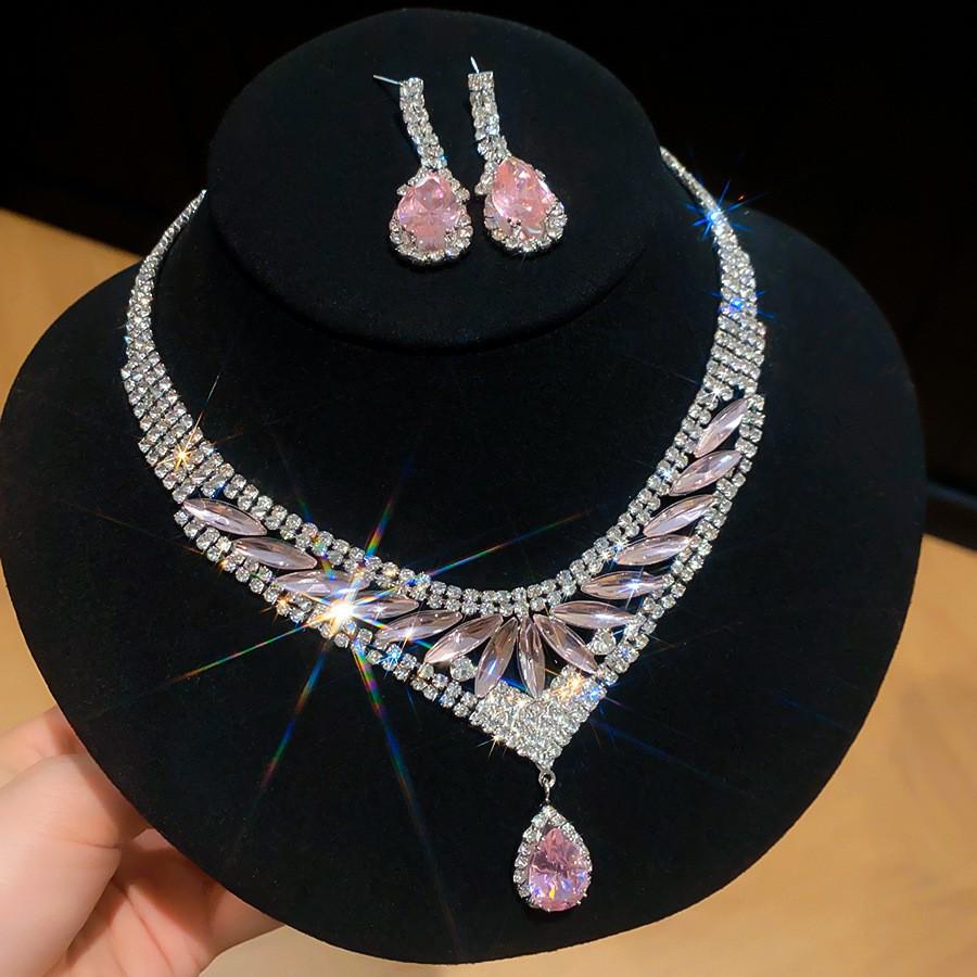 Set di Orecchini e Collana con Diamanti a Goccia: Lussuosa Collana Girocollo con Pendente Gioiello per Donna