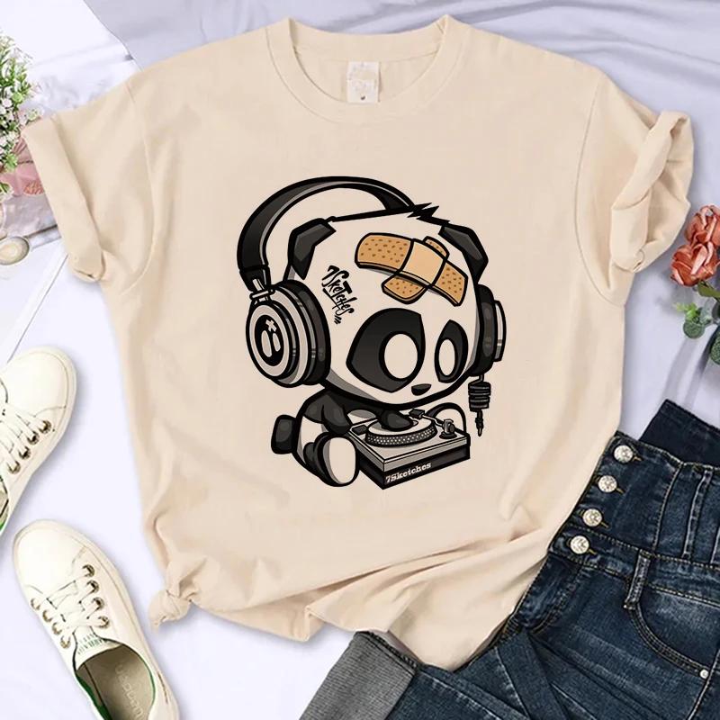 Funny Cute Panda Printed T Shirt for Women Summer Short Sleeve Cartoon Casual Creative T-shirt Vintage Round Neck Clothes
