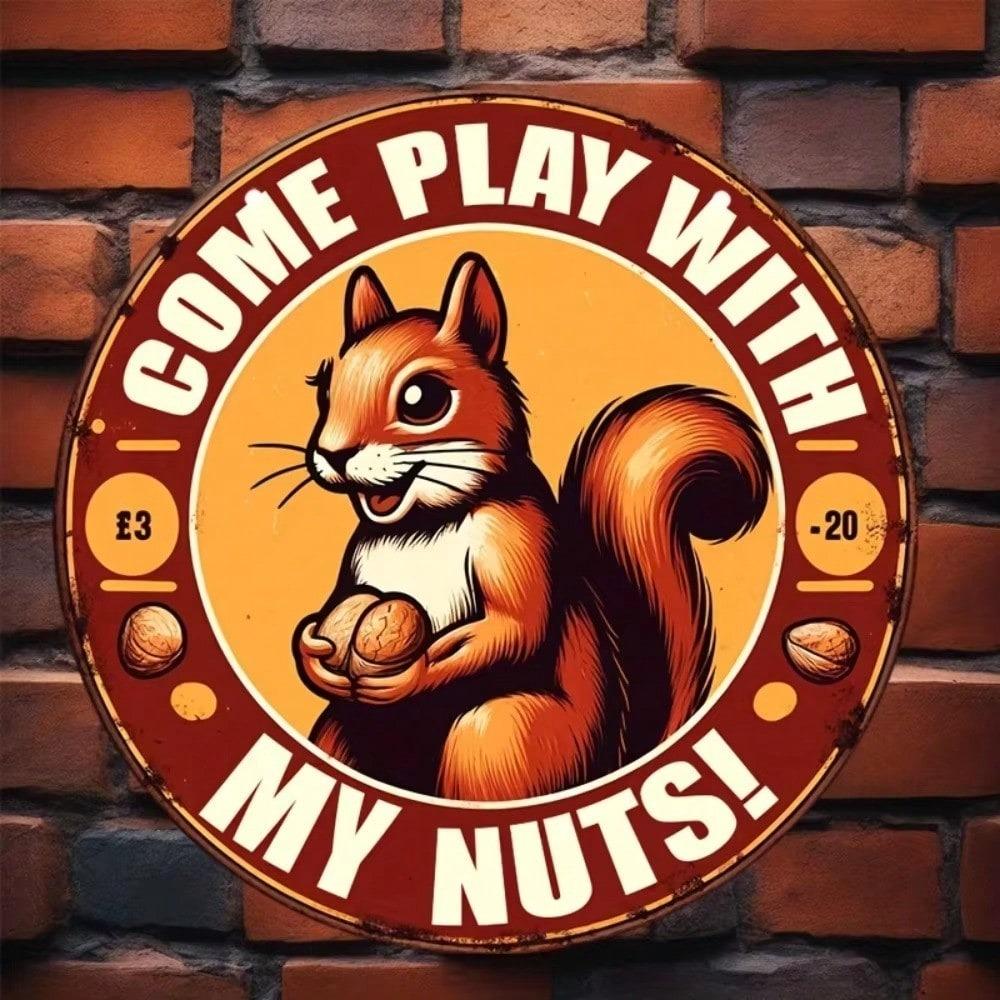 Aluminum Wall Art Funny Squirrel Sign Vintage Home Decor Gift for Husband Birthday Garden Bar Round Metal Painting