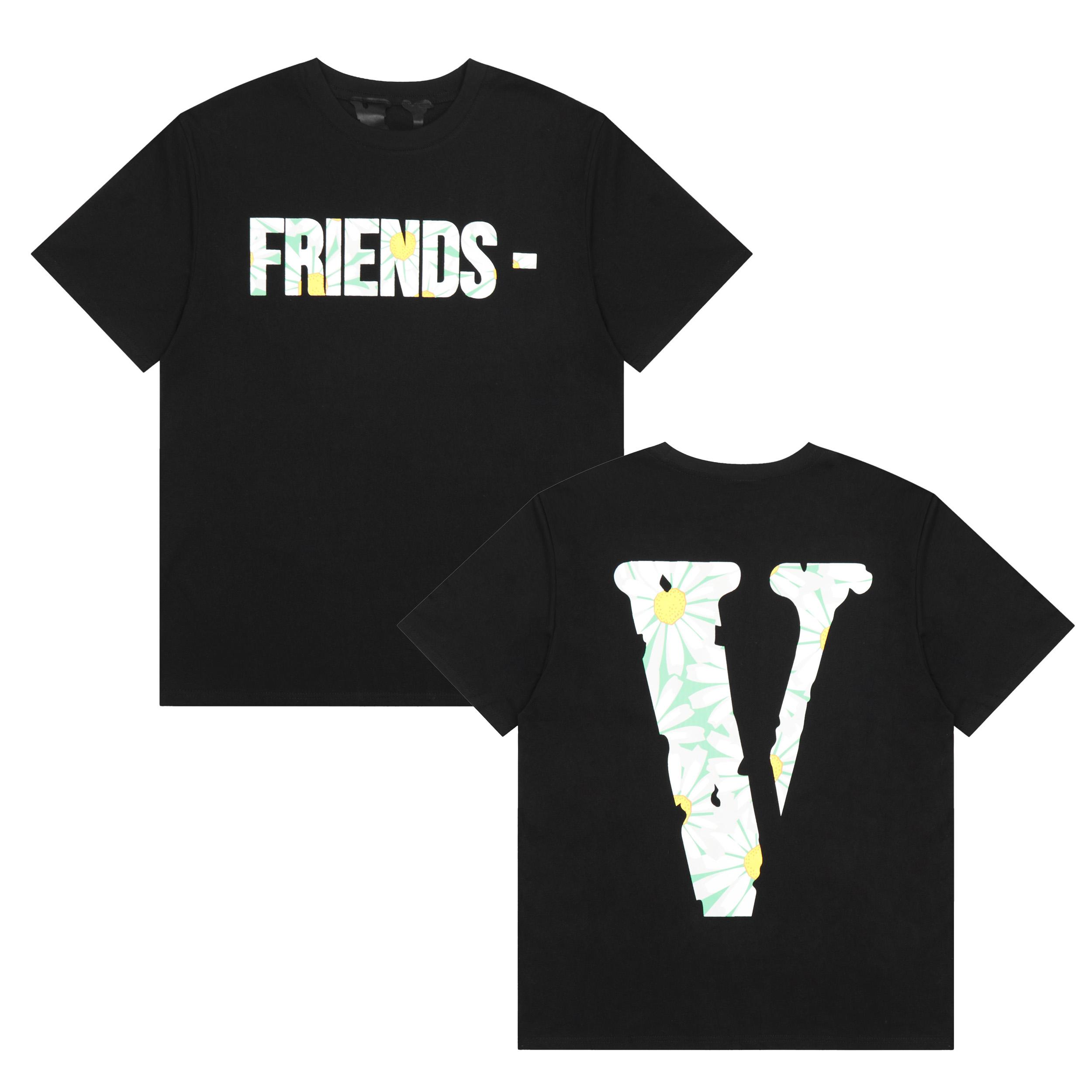 VLONE Summer Men s and Women s Daisy Print Big V & FRIENDS Oversized T-shirt Streetwear S