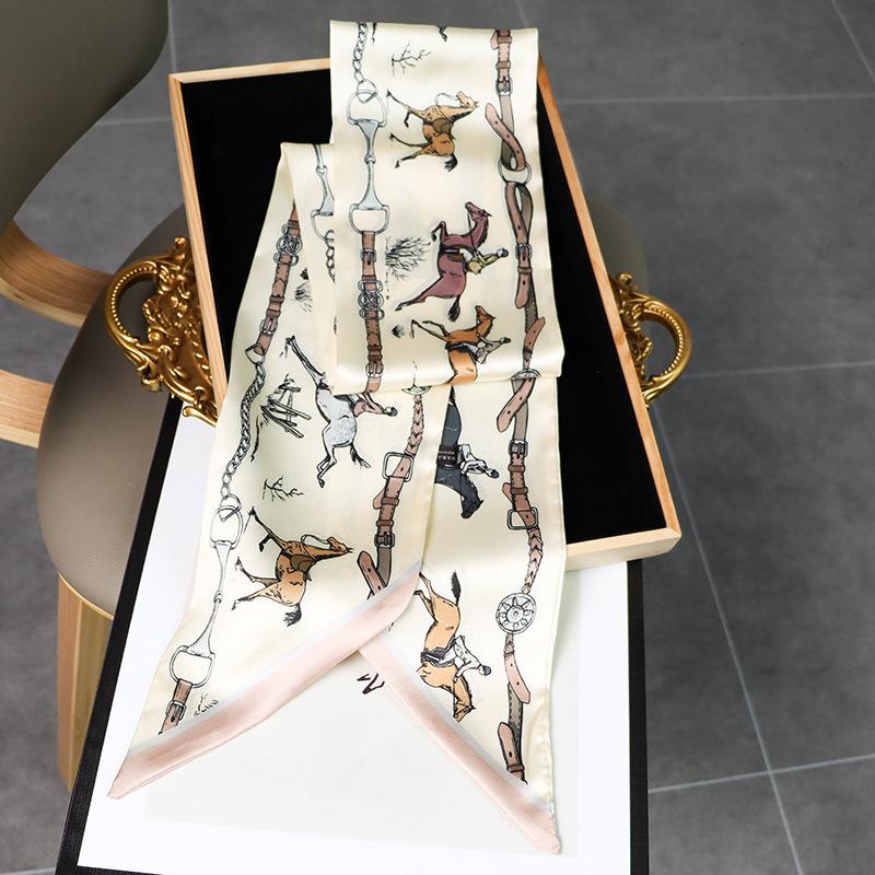 Elegant Horse Print Scarf Graphic Ribbon For Women Soft Cozy Imitation Silk Scarf Versatile Neckerchief Length Fashion Headband