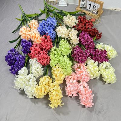 5pcs  Artificial Hyacinth Orientalis Flower Branch with Green Leaves Three Forks Hyacinth