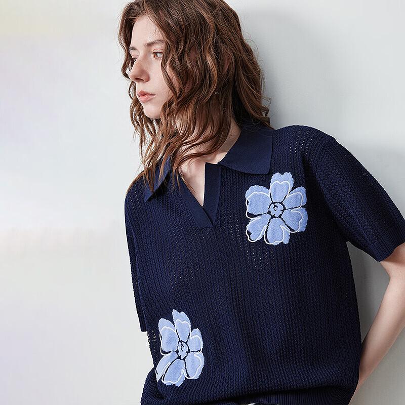 Dames Open Gewerkte Kabels Steekwerk Bloemen Poloshirt