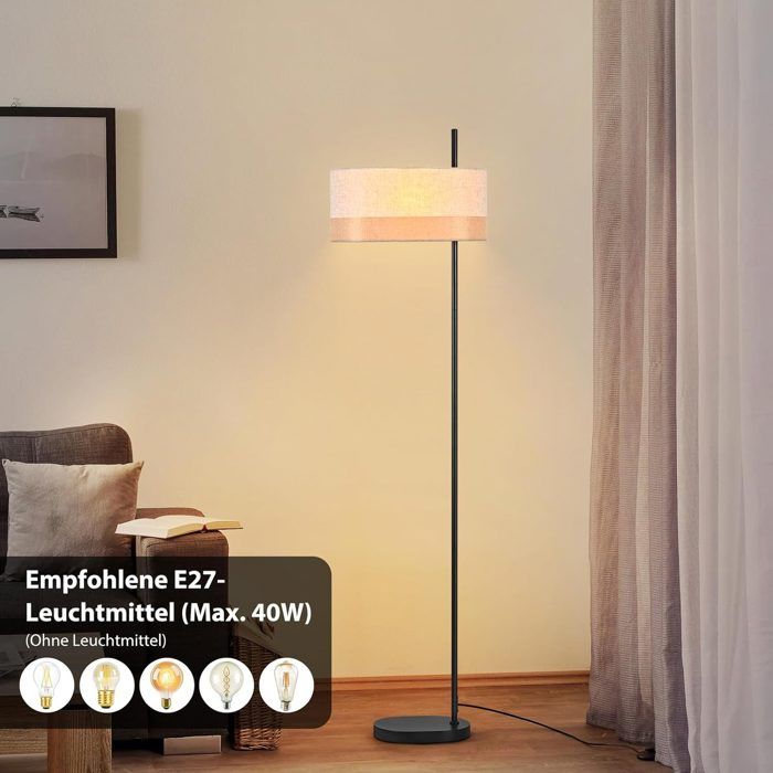 Lampadaire - NETTLIFE - vintage abat-jour tissu - E27 - Blanc - Métal