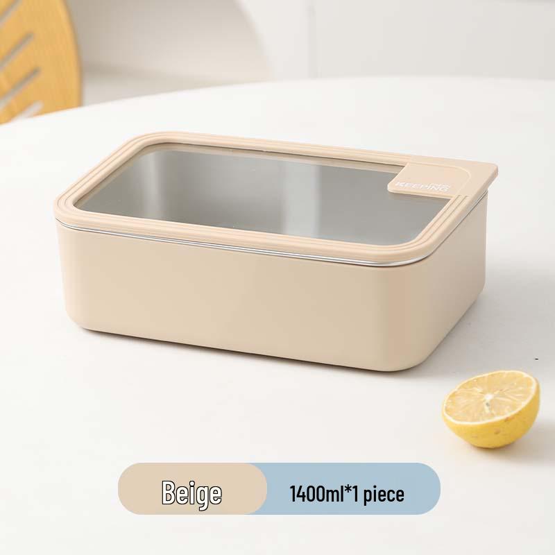 Korean Stainless Steel & Glass Airtight Lunch Box, Square Bento Food Container for Students
